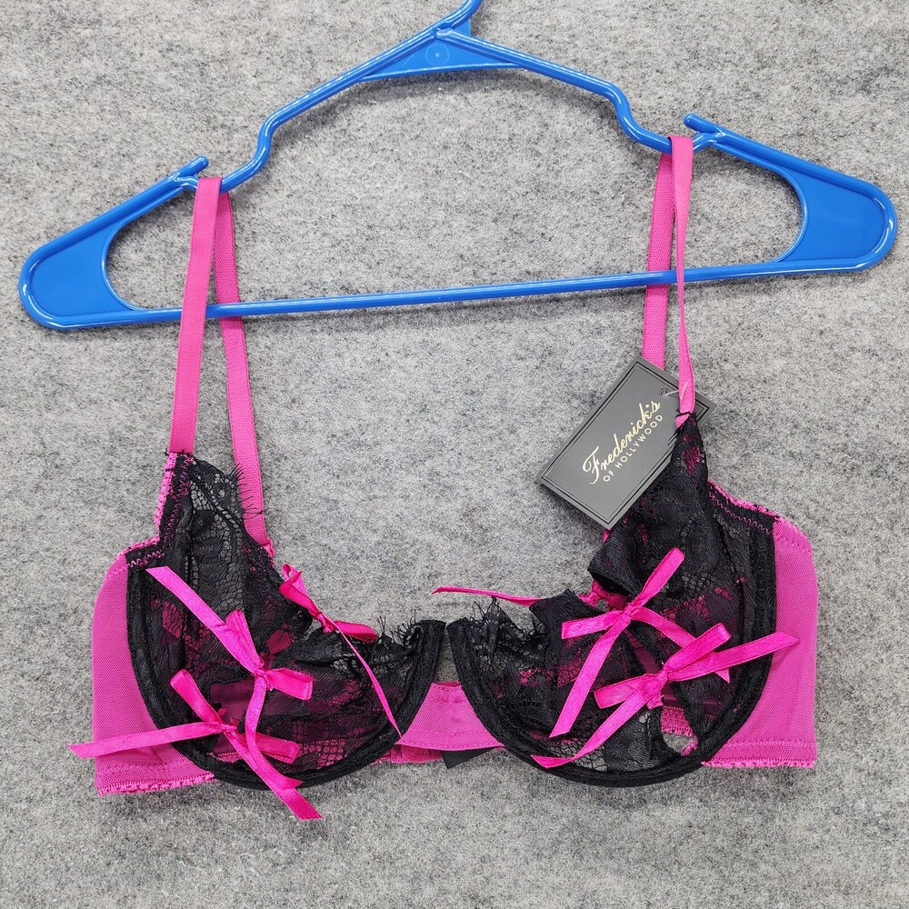 Fredericks of Hollywood Bra Womens 34C Jade Black Pink Bows